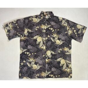 VINTAGE Pierre Cardin Button Up Shirt Men Large All Over Print Pineapple Floral